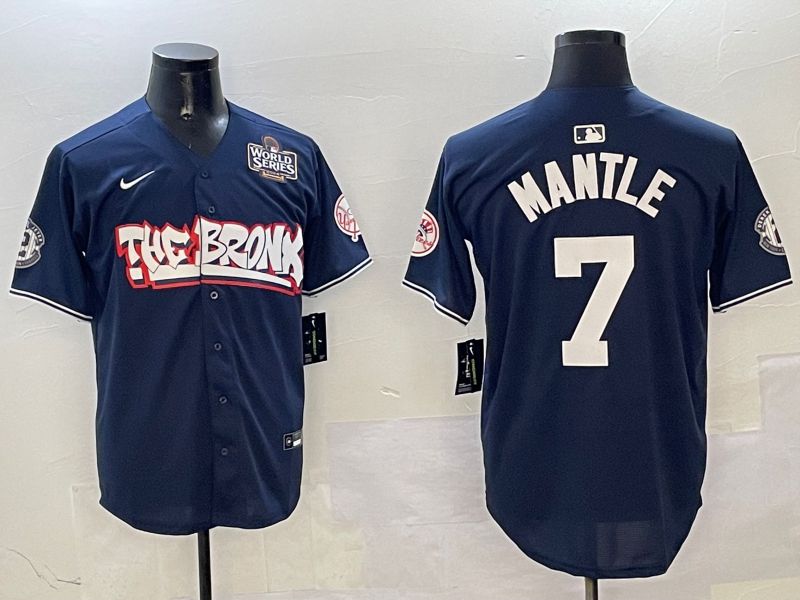 Men New York Yankees #7 Mantle Drak Blue four generations Joint Name 2025 Nike MLB Jersey style 2->new york yankees->MLB Jersey